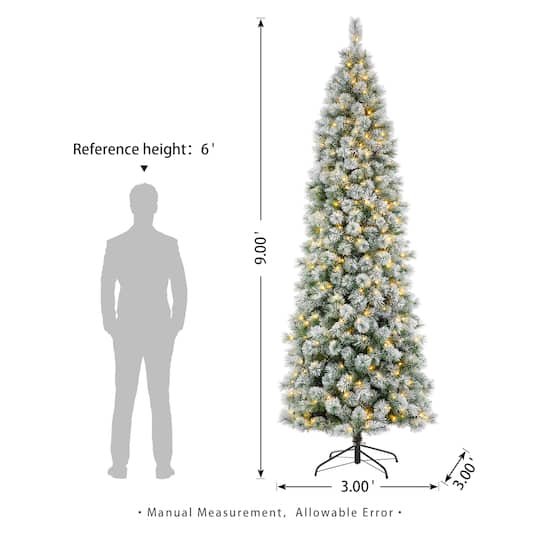 9ft. Pre-Lit Flocked Pine Pencil Artificial Christmas Tree, Warm White LED Lights